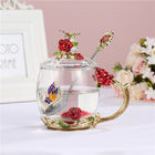 ग्लास तामचीनी 320 मिलीलीटर कॉफी मग कप चम्मच हस्तनिर्मित तितली गुलाब के साथ